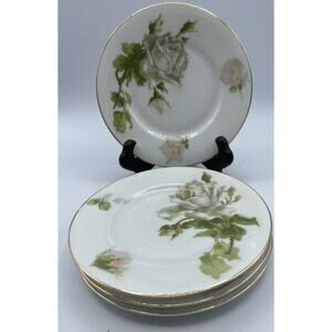 Plates Bread Butter Dessert Silesia Pink Roses Gold Trim Germany 6" Diameter